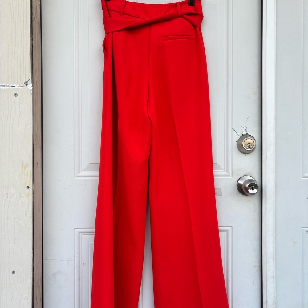 Zara orange High-Waist Wide-Leg Paperbag Trousers with Tie Belt - Picture 5 of 12